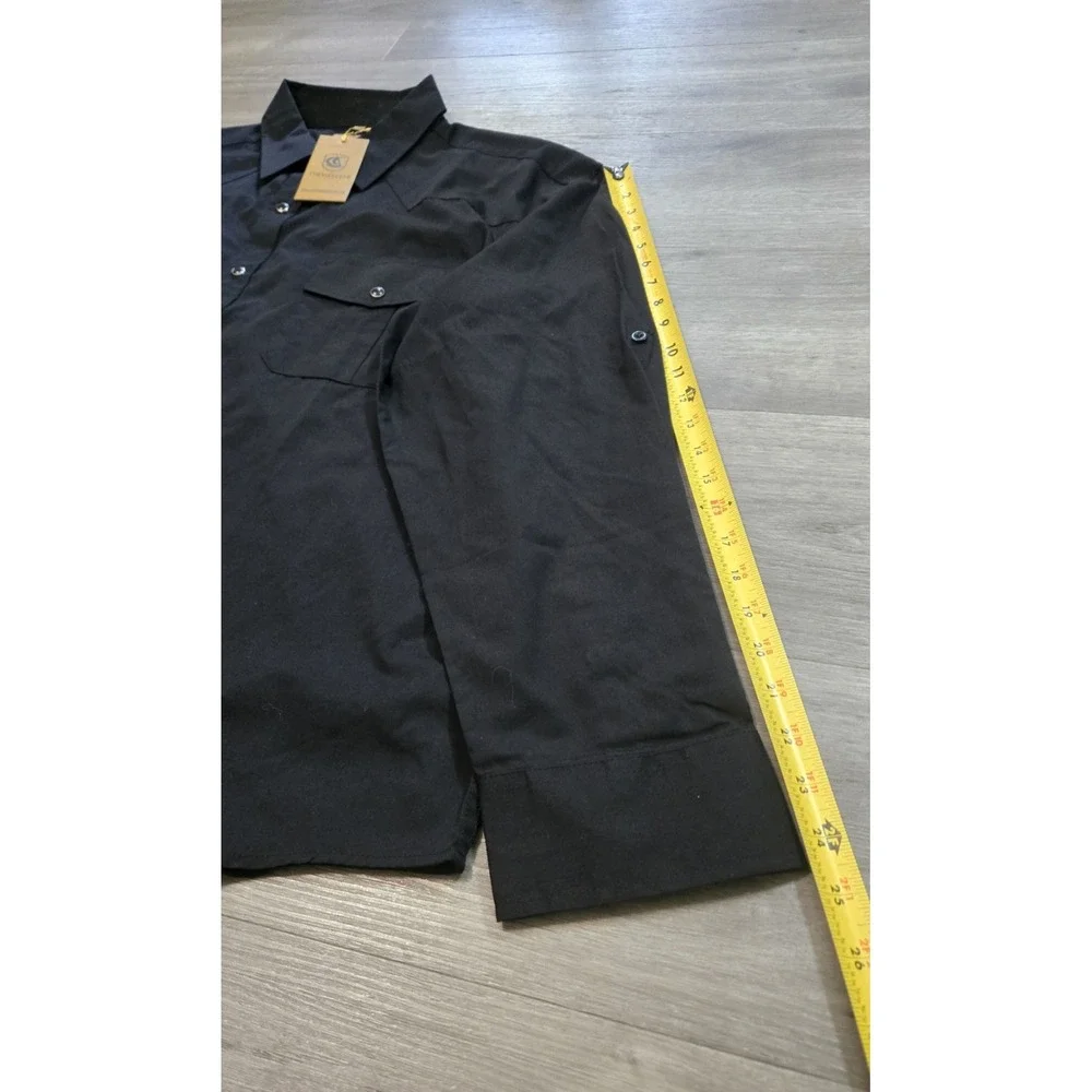 Coevals Club Pearl Snap Shirt Men 2XL Black L/S Roll Tab Sleeve Western NWT